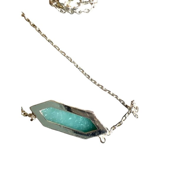 Vintage Silver Necklace Sea Foam Green Gem Stone 18” Boho Minimalist Futuristic - Picture 9 of 10